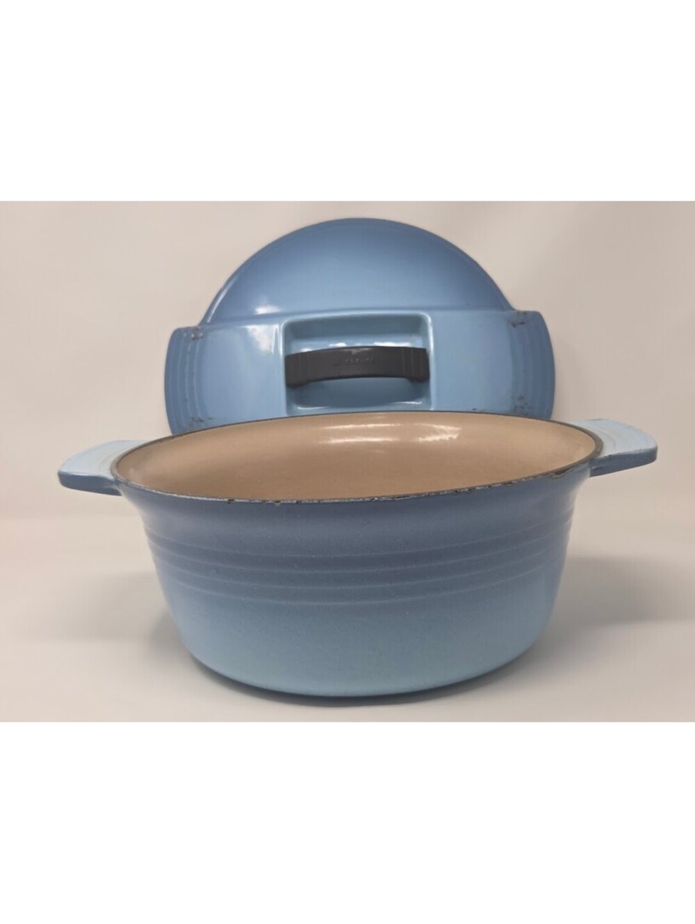 Le Creuset Blue Enameled Cast Iron Dutch Oven Pot Lid Double Handle RARE